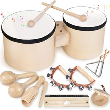 Musikinstrumente Set Kinder Holz Trommel Maracas Schlagzeug Musikspielzeug Mo...