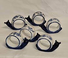 Serviettenringe Keramik Schnecken Handbemalt 6x Stück Blau/Weiß Serviettenhalter