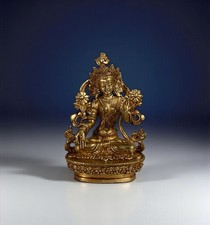 Weiße Tara Buddha Figur – Feuervergoldete Bronze – Nepal – Buddhistische Göttin