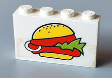 Lego 2 x Stein 1x4 weiß BA008pb02 Sticker Hamburger 4x1x2 Zubehör 6399 6683
