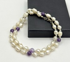 Echte Süßwasserperlen Halskette mit Amethyst – Natursteine, elegant