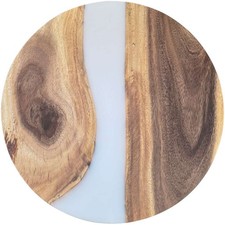 Epoxidharz Tischplatte River Table Rund Weiß Walnuss Massivholz ø600x22mm