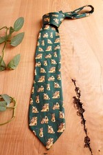 Vintage Krawatte Schlips grün Käse Maus Seide Nerd lustig