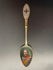 Antiker 800er Silberlöffel mit Emaille-Portrait Paul von Hindenburg 1. Weltkrieg