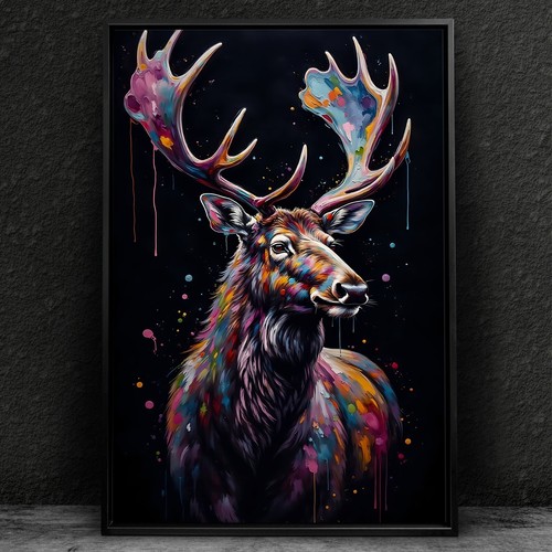 Wandbild bunt hirsch - bunt,