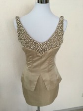 Abendkleid Beige 34 Couture Cocktail Runway bestickt 100% Seide Couture