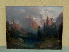 altes Gemälde Gebirge Bergsee