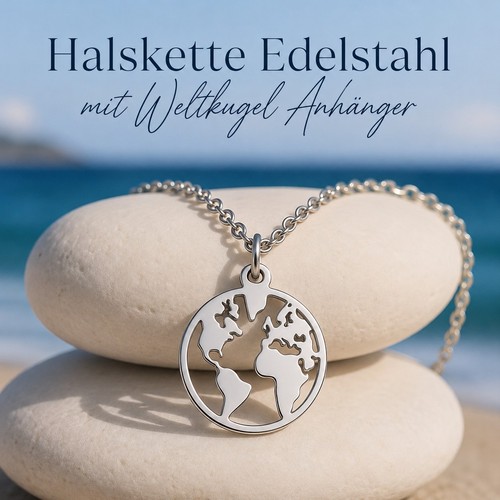 Weltkugel halskette edelstahl - halskette,