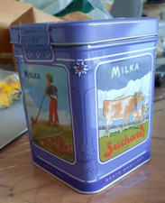 Milka Naps Nostalgie Dose Leere Blechdose 9 x 9 x 11,5 cm aus 2001 in Milkafarbe