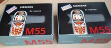 2x Handy Mobiltelefon Siemens M55 Palladium Ladegerät Akku Lederhülle BedAnl OVP