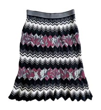 Neu MARC CAIN ROCK N3/38 Baumwolle Mohair Missoni midi gestreift Plissée schwarz