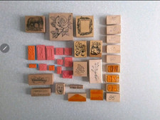 Großes Stempelset 34 Stück Holz Stempel Bilder Zahlen Text Ostern Konfirmation