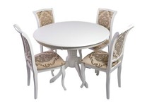Essgruppe Esstisch rund oval ausziehbar Stühle Set Barock Holz Tisch Creme-Weiß