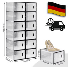 Schuhbox Stapelbar Transparent Schwarz Schuhregal Aufbewahrung Magnet Tür 12 pcs