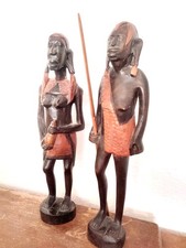 Afrikanische Holzfiguren, Massai Mann & Frau – Traditionelle Handwerkskunst 36cm