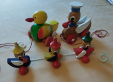 Alte Nachzieh-Enten SISO WALTER ? Holzartikel Nachziehtier Holzspielzeug retro