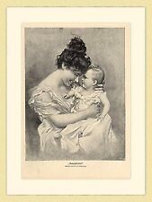 Ausgeschlafen Mutter Kind Gemälde von Alfred Schwarz HOLZSTICH II 344