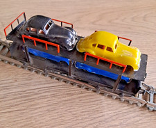 Autotransportwagen Dahmer/Herr inkl. 4 Autos (EMW340)  H0 DDR ca. 50-60 Jahre