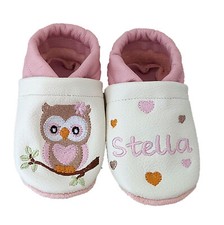 Baby Krabbelschuhe, Eule Lauflernschuhe, Lederpuschen, bestickt personalisiert