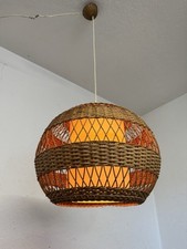 Vintage Rattan Lampe Hängelampe   50er 60er 70er