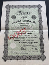 Aktie Excelsior Fahrrad Werke  1000M. n.entw. Brandenburg a.H. 1923