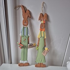 2x gr. Vintage Holz Hase
