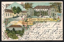 Lithographie Heidingsfeld am Main, Kloster, Klosterstrasse, Gartenseite 1898 