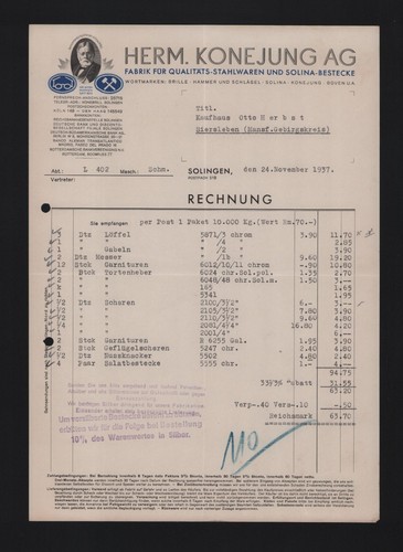 Solingen rechnung 1937 herm - solingen,,