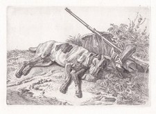 Hühnerhund bei den Gamaschen dogs Hunde Johann Adam Klein Radierung Jahn 301