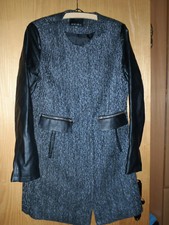 Mantel, gefüttert, Grau Wolltweat mit Kunstlederapplikation Amisu, Gr38