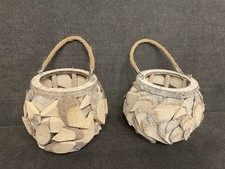 2 Deko Holzkörbe für Teelichter&Kerzen Hell Weiß Shabby Chic ca. 15cm Neuwertig