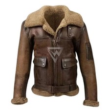 Herren Flieger Raf B3 Leder Bomber Fliegerjacke Lammfell Handarbeit verstellbar