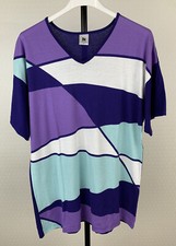 NANSO Gr. S 36-38 Stretch Jersey Shirt Tshirt Baumwolle Modal lila blau weiß 8A9