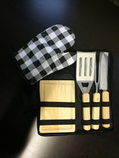 Set 5-teilig BBQ Grill Besteck Grillkoffer Küchenhelfer Edelstahl Tasche Schwarz