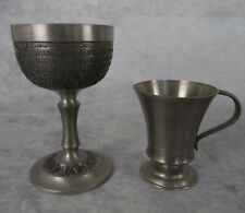 2 antike Becher und Krug aus signiert um 1970/80 Zinnkrug Zinnbecher