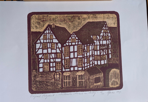 Original holzschnitt altstadt - original,