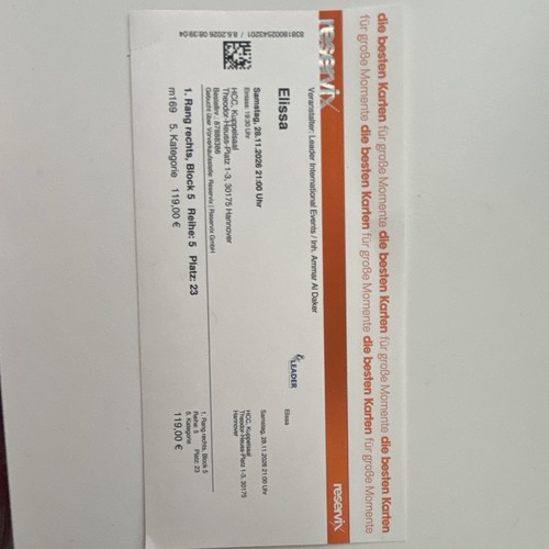 Elissa ticket 11 - ticket, 28.11.2026