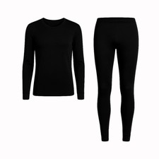 Merino Wool Thermo Herrenunterwäsche Funktionswäsche Set Schwarz 