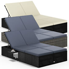 CASARIA® Doppelliege Sonnenliege Seitentische Wetterfest Polyrattan Gartenliege