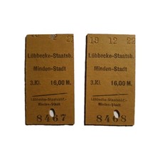 Lübbecke Staatsb. - Minden Stadt, 1922 Mindener Kreisbahnen, 2 Fahrkarten, 3.Kl.