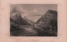 Stahlstich 1856: SPLÜGEN. von L. Oeder Canton Graubünden