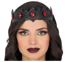 Metallkrone schwarz mit roten Steinen Halloween Karneval Kopfschmuck Königin