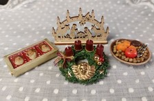💗 Adventskranz, Lebkuchen in Schachtel, bunter Teller für antike Puppenstube