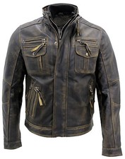Herren Vintage Schwarz Warm 100% Leder Retro Bikerjacke