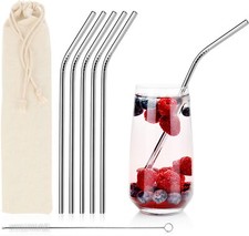 5 Edelstahl Trinkhalme, 21,5 cm, rostfrei, Strohhalm mit Reinigungsbürste