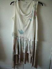 A3 Co2 Kleid Gr 34/36 beige Lagenlook Zipfel Blüten Schmetterlinge Pastellfarben