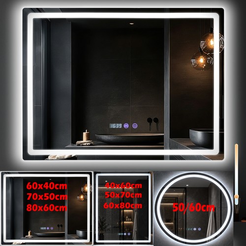 Led badspiegel mit uhr touch - mit,