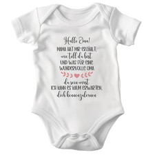Unisex Babybody Hallo Oma Weiss BIO-Baumwolle Strampler Babyparty Geschenk