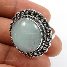 Solid Sterling Silber März Aquamarin Edelstein Wife Statement Ring Schmuck Uns 9