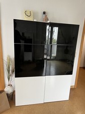 Ikea 4 Schränke Modul / Vitrine mit Weinglas Halterung weis Glanz/ schwarz Glas 
